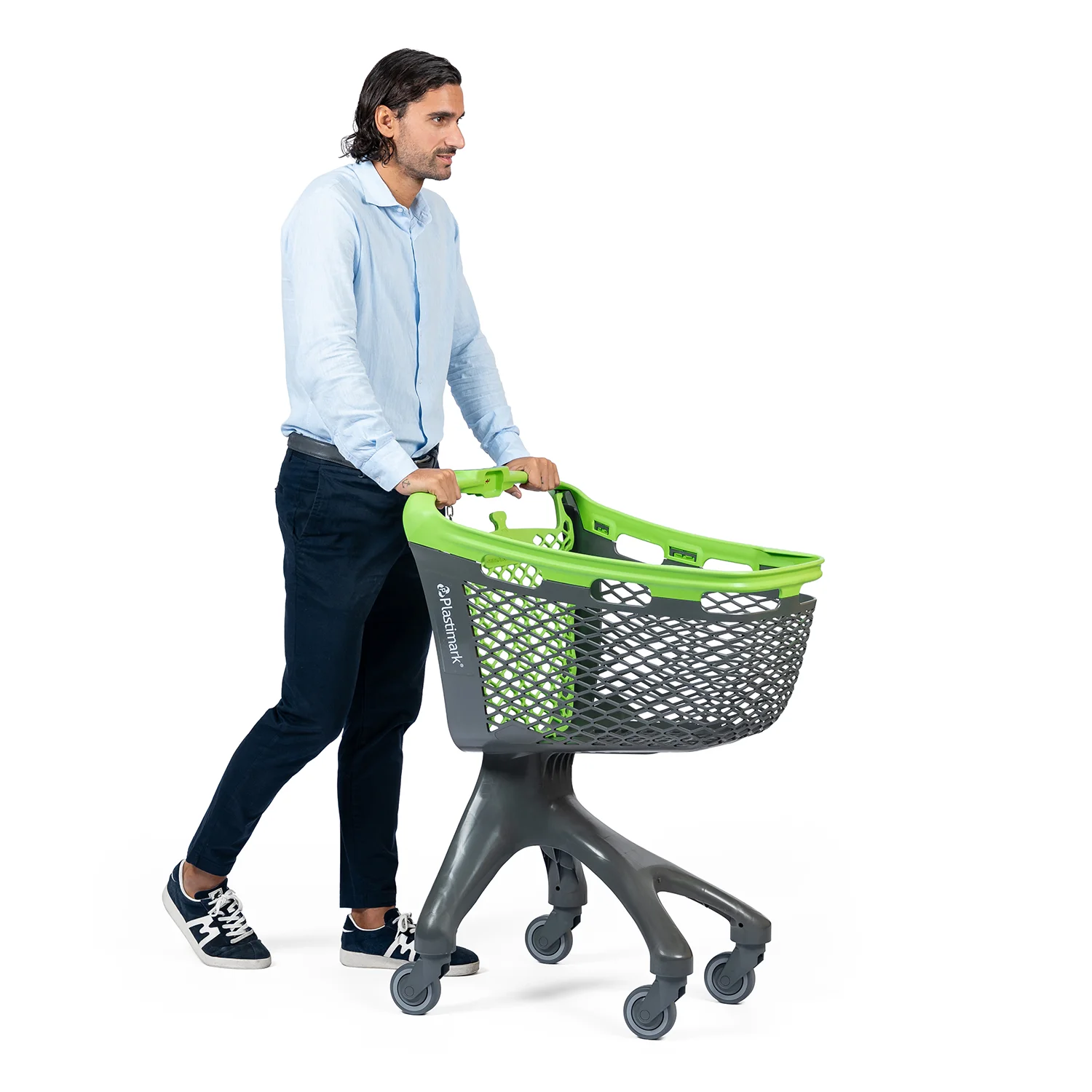 Pleasy 100 L Market Arabası – yandan görünüm, hareket halinde