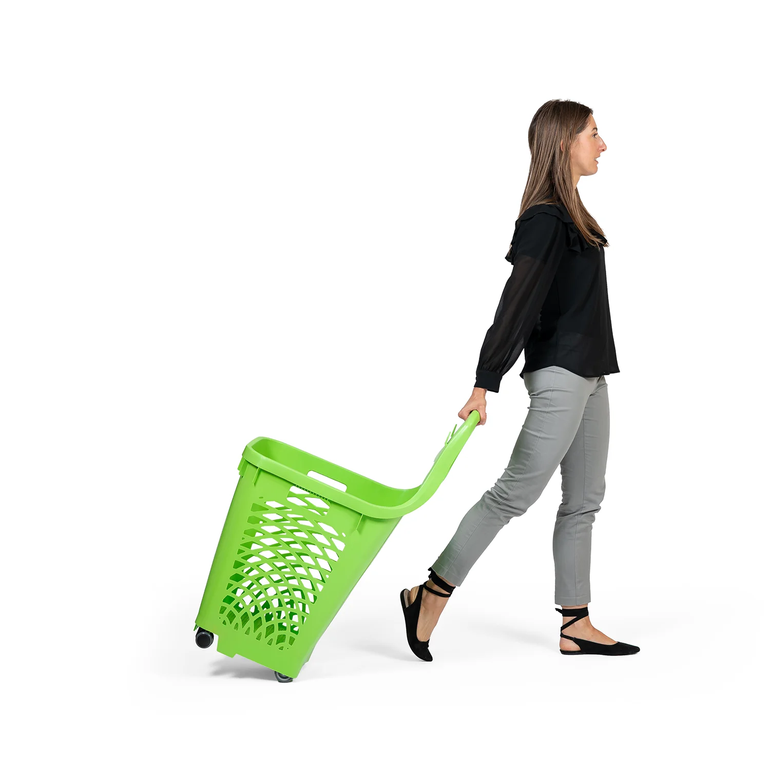 Slimmer 60 L Tekerlekli Sepet – yandan görünüm, hareket halinde (çekerek)